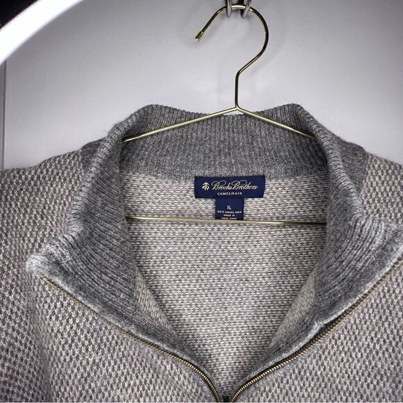 Brooks Brothers Camel Hair Half Zip Grey Sweater - Picture 5 of 7